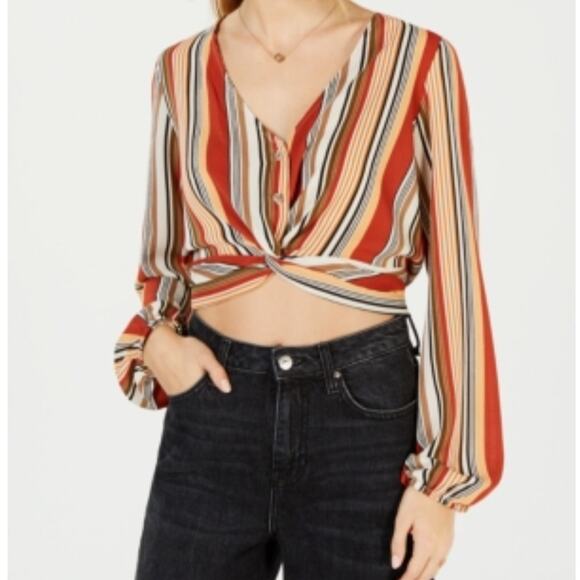 Polly Esther Top Striped Twist Button Front - Picture 1 of 6
